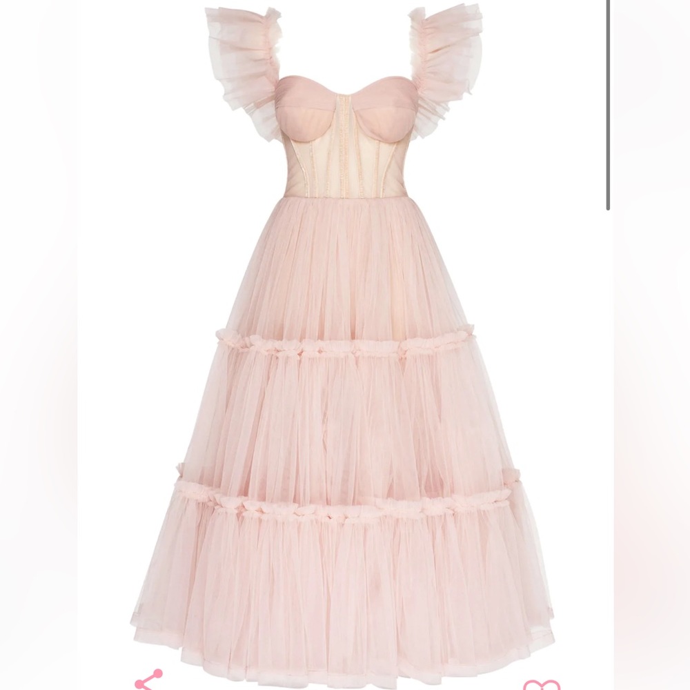 Milla Dress / Misty Rose Ruffled Tulle Midi Dress